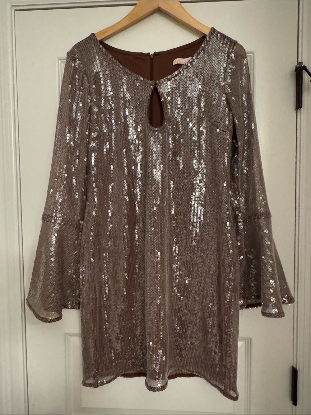Hutch Sequin Bell-Sleeve Shift Dress - Taupe